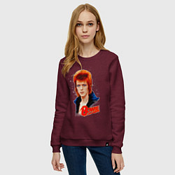 Свитшот хлопковый женский David Bowie Blue Jacket, цвет: меланж-бордовый — фото 2