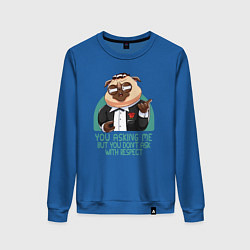 Свитшот хлопковый женский Мопс в костюме, цвет: синий