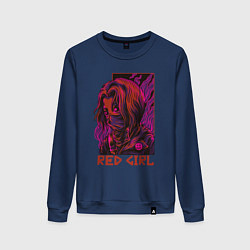 Свитшот хлопковый женский Красная девушка в маске, цвет: тёмно-синий