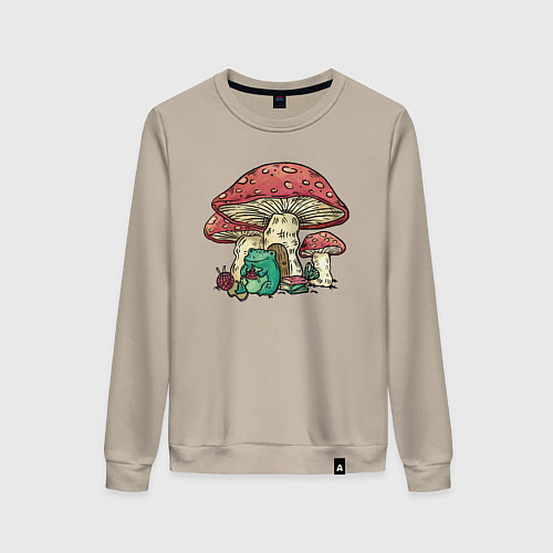 Женский свитшот Грибной дом и вязание лягушки / Миндальный – фото 1