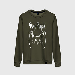Свитшот хлопковый женский Deep Purple Рок кот, цвет: хаки