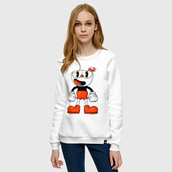 Свитшот хлопковый женский Cuphead красная чашечка, цвет: белый — фото 2