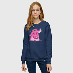 Свитшот хлопковый женский Розовый слон, цвет: тёмно-синий — фото 2