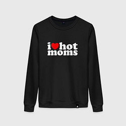 Свитшот хлопковый женский I LOVE HOT MOMS, цвет: черный