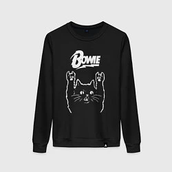Свитшот хлопковый женский Bowie Рок кот, цвет: черный