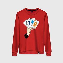 Свитшот хлопковый женский Криптовалютные карты, цвет: красный