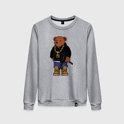 Свитшот хлопковый женский Gangsta bear Крутой мишка, цвет: меланж