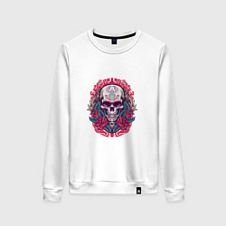 Свитшот хлопковый женский Roses Skull, цвет: белый