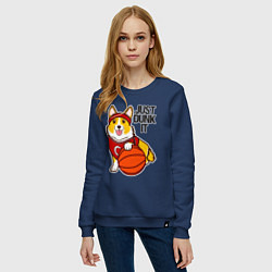 Свитшот хлопковый женский JUST DUNK IT корги, цвет: тёмно-синий — фото 2