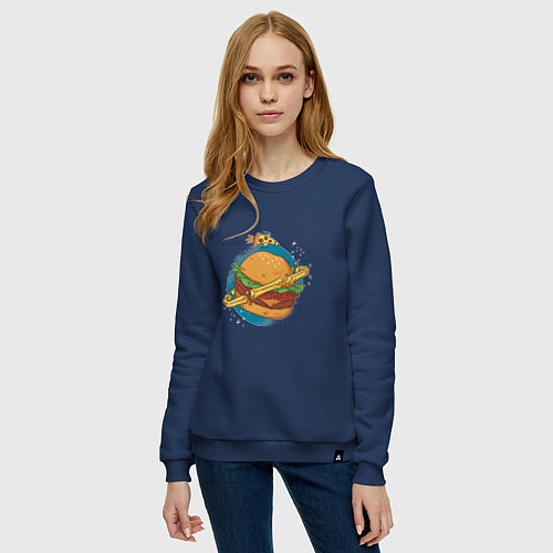 Женский свитшот Бургер Планета Planet Burger / Тёмно-синий – фото 3