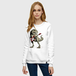 Свитшот хлопковый женский Динозавр рокер, цвет: белый — фото 2
