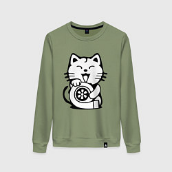 Свитшот хлопковый женский JDM Cat & Engine Japan, цвет: авокадо