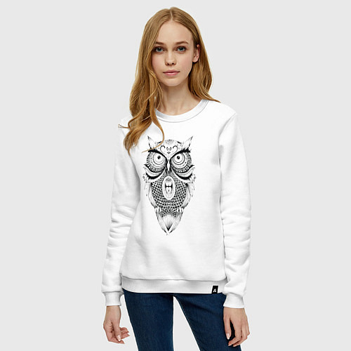 Женский свитшот Сова в стиле Мандала Mandala Owl / Белый – фото 3