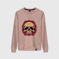 Свитшот хлопковый женский Черепок и Розы, цвет: пыльно-розовый