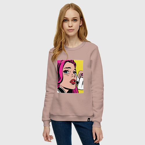 Женский свитшот Девушка в стиле ПОП Арт Girl Pop Art / Пыльно-розовый – фото 3