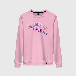 Свитшот хлопковый женский Цветы Розовые Гибискус, цвет: светло-розовый