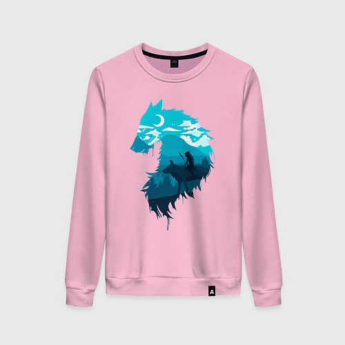 Женский свитшот Принцесса Мононоке волчий силуэт / Светло-розовый – фото 1