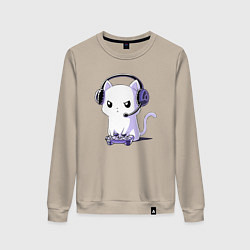 Свитшот хлопковый женский Котёнок игроман The kitten is a gambler, цвет: миндальный