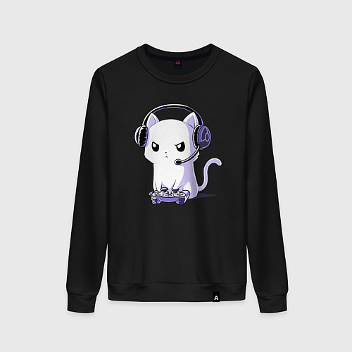 Женский свитшот Котёнок игроман The kitten is a gambler / Черный – фото 1