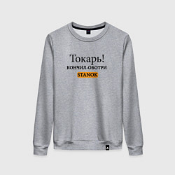 Свитшот хлопковый женский Токарь, оботри станок!, цвет: меланж