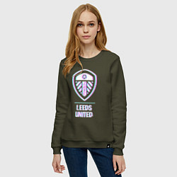 Свитшот хлопковый женский Leeds United FC в стиле Glitch, цвет: хаки — фото 2