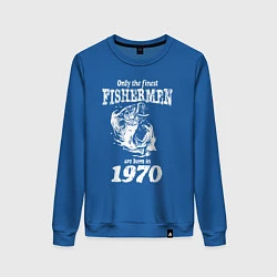 Свитшот хлопковый женский Только лучшие рыбаки родились в 1970 году, цвет: синий