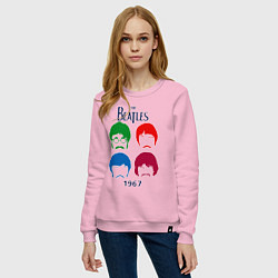 Свитшот хлопковый женский The Beatles образы группы, цвет: светло-розовый — фото 2