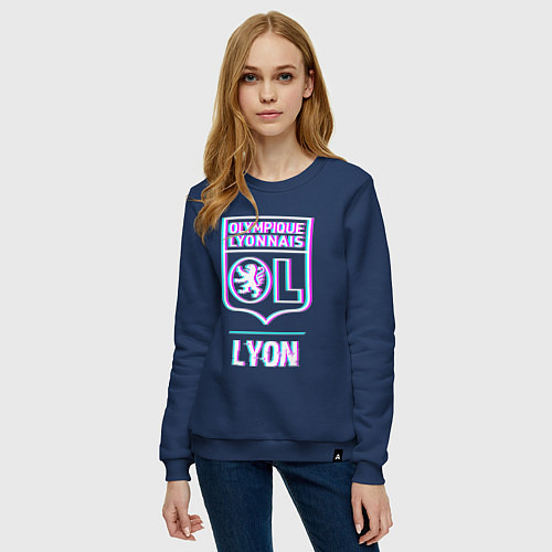 Женский свитшот Lyon FC в стиле Glitch / Тёмно-синий – фото 3