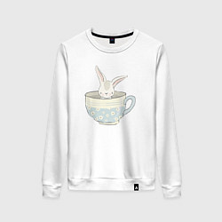 Свитшот хлопковый женский Кролик в чашке, цвет: белый