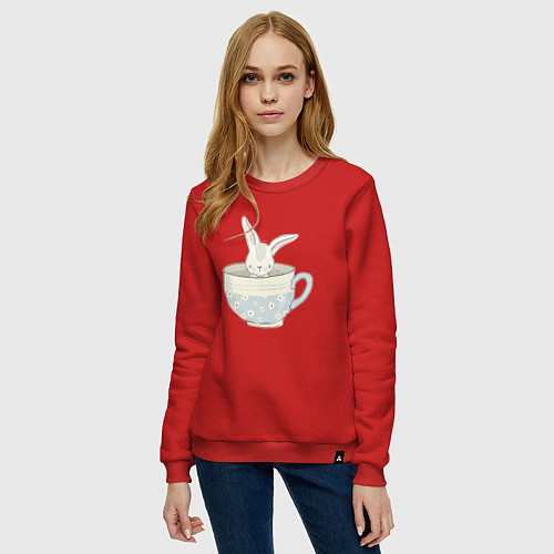 Женский свитшот Кролик в чашке / Красный – фото 3
