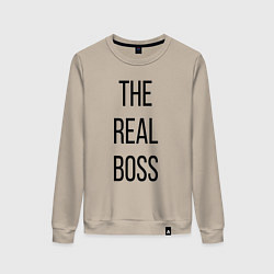 Свитшот хлопковый женский The real boss!, цвет: миндальный