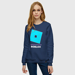 Свитшот хлопковый женский Символ Roblox в неоновых цветах, цвет: тёмно-синий — фото 2