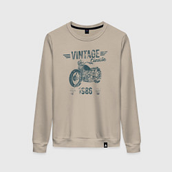 Свитшот хлопковый женский Винтажная классика 1986 мотоцикл, цвет: миндальный