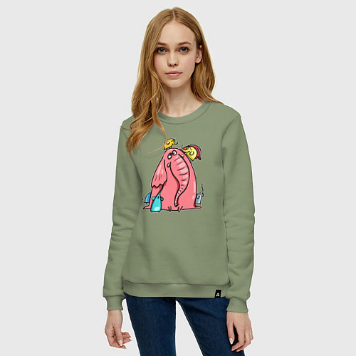 Женский свитшот Розовая слоника со слонятами / Авокадо – фото 3