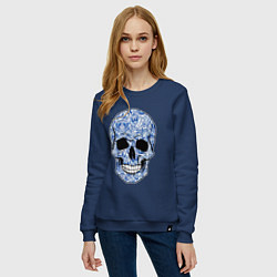 Свитшот хлопковый женский Skull gzhel, цвет: тёмно-синий — фото 2