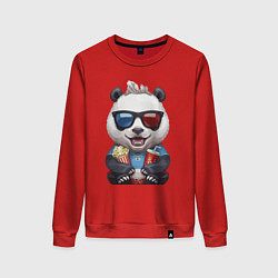 Свитшот хлопковый женский Прикольный панда с попкорном и колой, цвет: красный