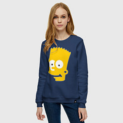 Свитшот хлопковый женский Барт Симпсон - портрет, цвет: тёмно-синий — фото 2
