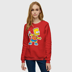 Свитшот хлопковый женский Барт Симпсон с баплончиком для граффити, цвет: красный — фото 2