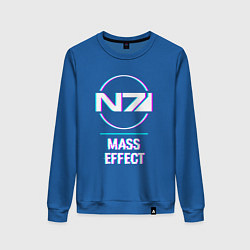 Свитшот хлопковый женский Mass Effect в стиле glitch и баги графики, цвет: синий