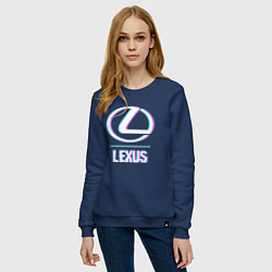 Свитшот хлопковый женский Значок Lexus в стиле glitch, цвет: тёмно-синий — фото 2