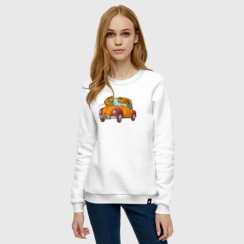 Женский свитшот Лягухи на ретро-автомобиле / Белый – фото 3