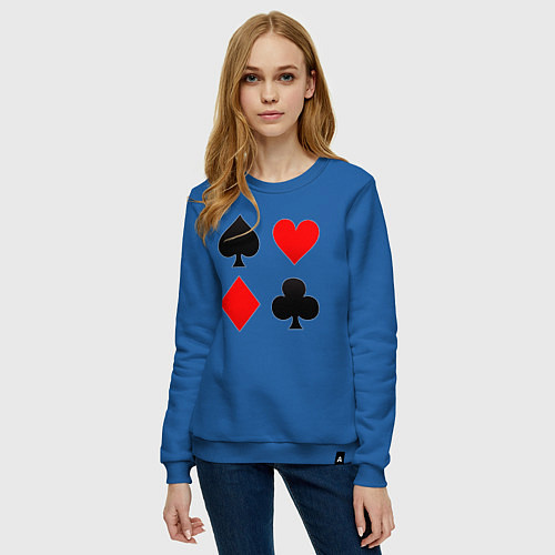 Женский свитшот Четыре масти игральных карт / Синий – фото 3