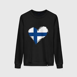 Свитшот хлопковый женский Сердце - Финляндия, цвет: черный