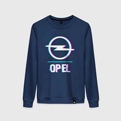 Свитшот хлопковый женский Значок Opel в стиле glitch, цвет: тёмно-синий