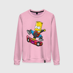 Свитшот хлопковый женский Барт Симпсон - крутой скейтбордист, цвет: светло-розовый