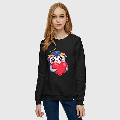 Женский свитшот Пингвиненок с сердцем / Черный – фото 3