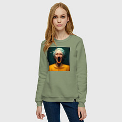 Свитшот хлопковый женский Портрет ужасной бабушки, цвет: авокадо — фото 2