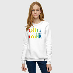 Свитшот хлопковый женский Думай - шахматные фигуры, цвет: белый — фото 2