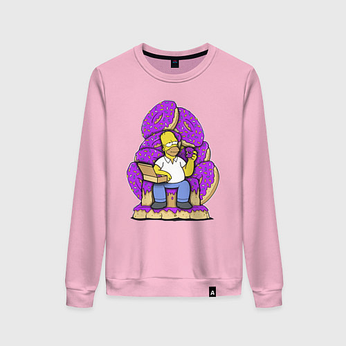 Женский свитшот Гомер Симпсон - страстный любитель пончиков / Светло-розовый – фото 1
