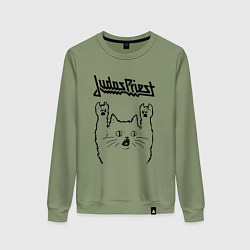 Свитшот хлопковый женский Judas Priest - rock cat, цвет: авокадо